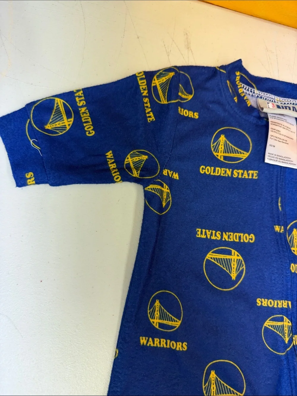 Golden State Warriors Blue & Yellow Baby One-Piece Pajamas size 0-3 months new